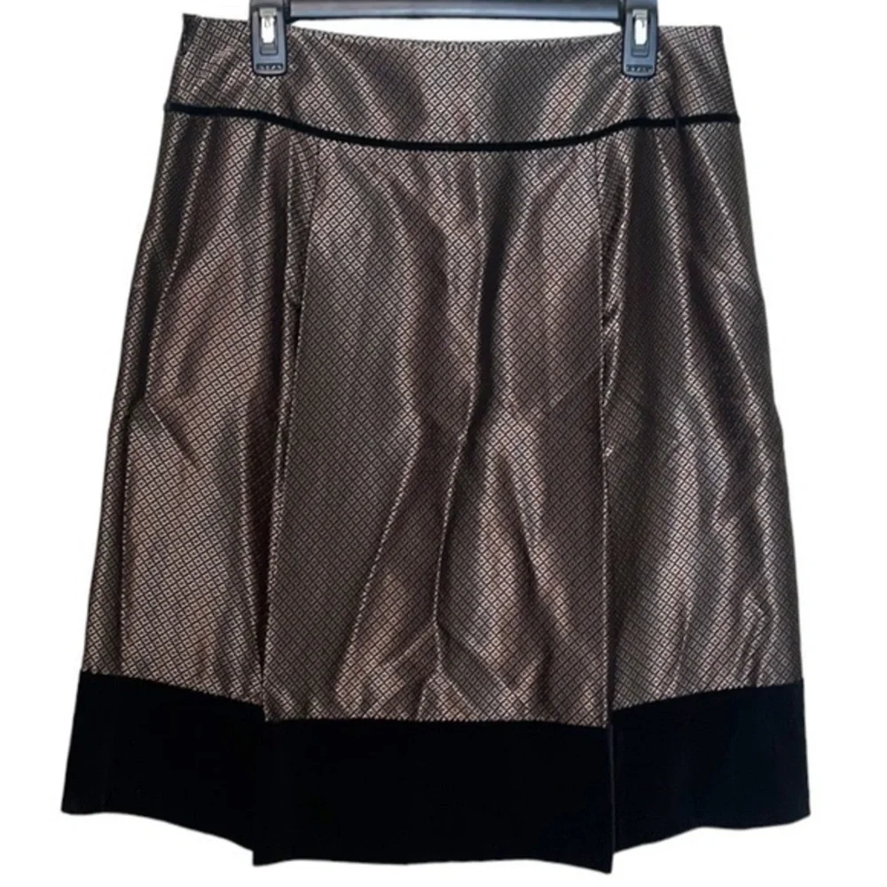ANN TAYLOR Women's Silk Blend Velvet Trimmed A-Line Pleated Skirt